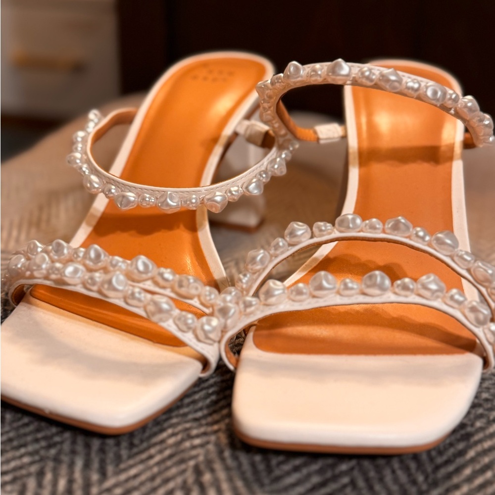Elegant Pearl-Embellished White Sandals